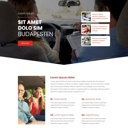 Autósiskola – Weboldal terv Divi-hez